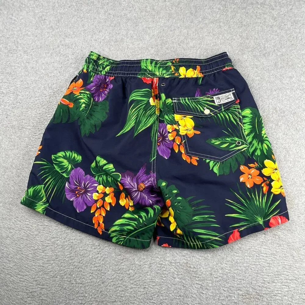 Polo Ralph lauren Lined Hawaiian Print Swim Trunks Bathing Suit Mens Small